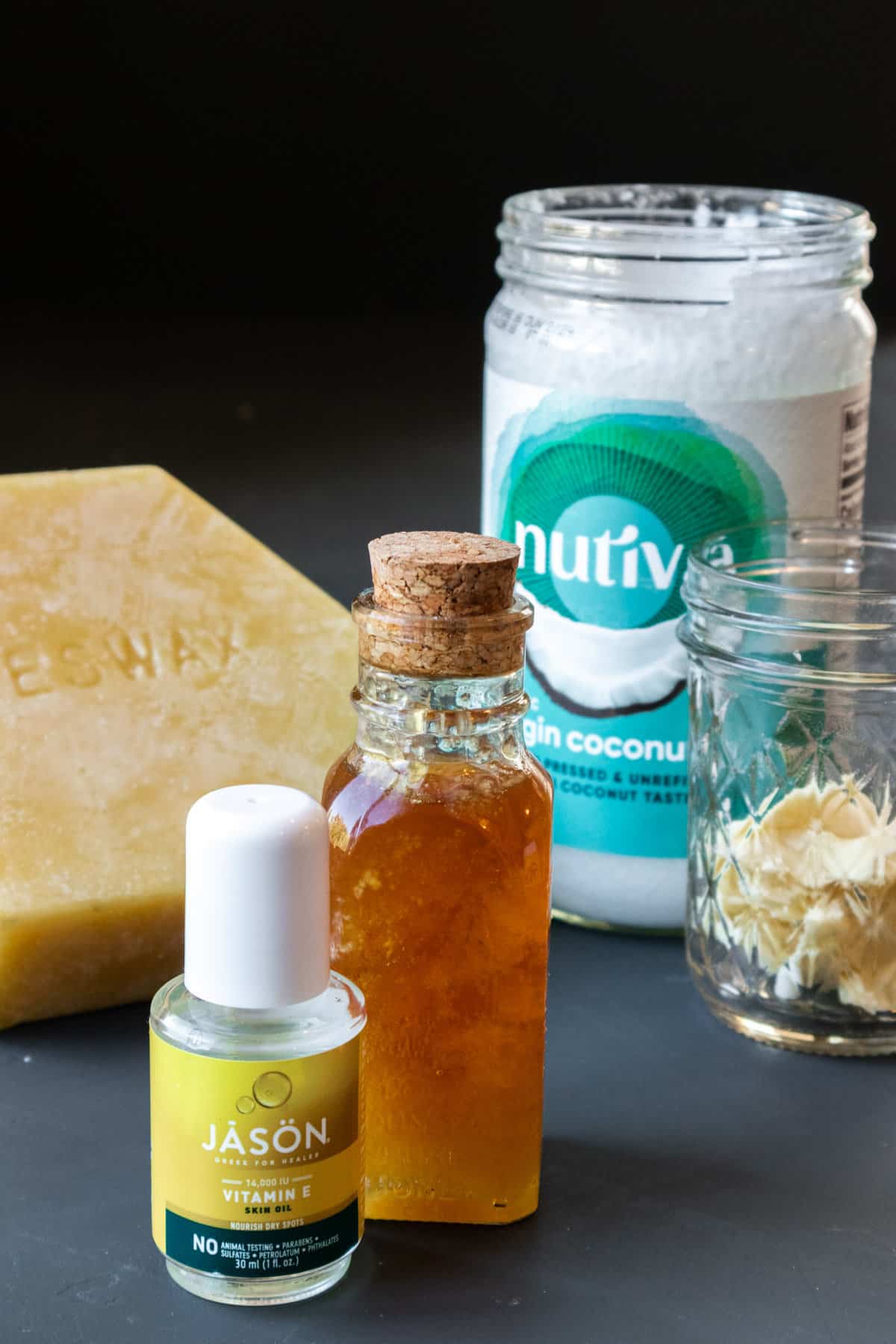 Ingredients for a honey lip balm recipe