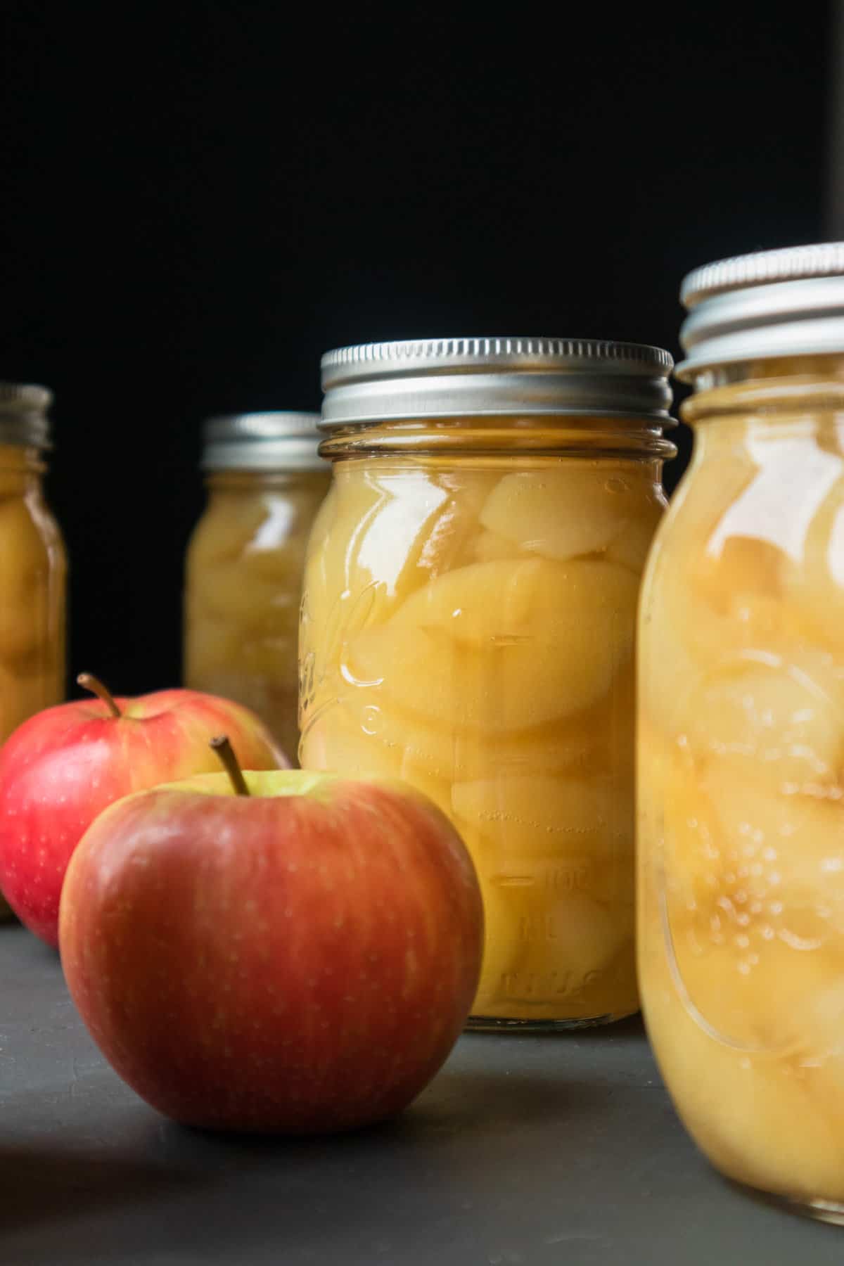 Canned apples in mason jars