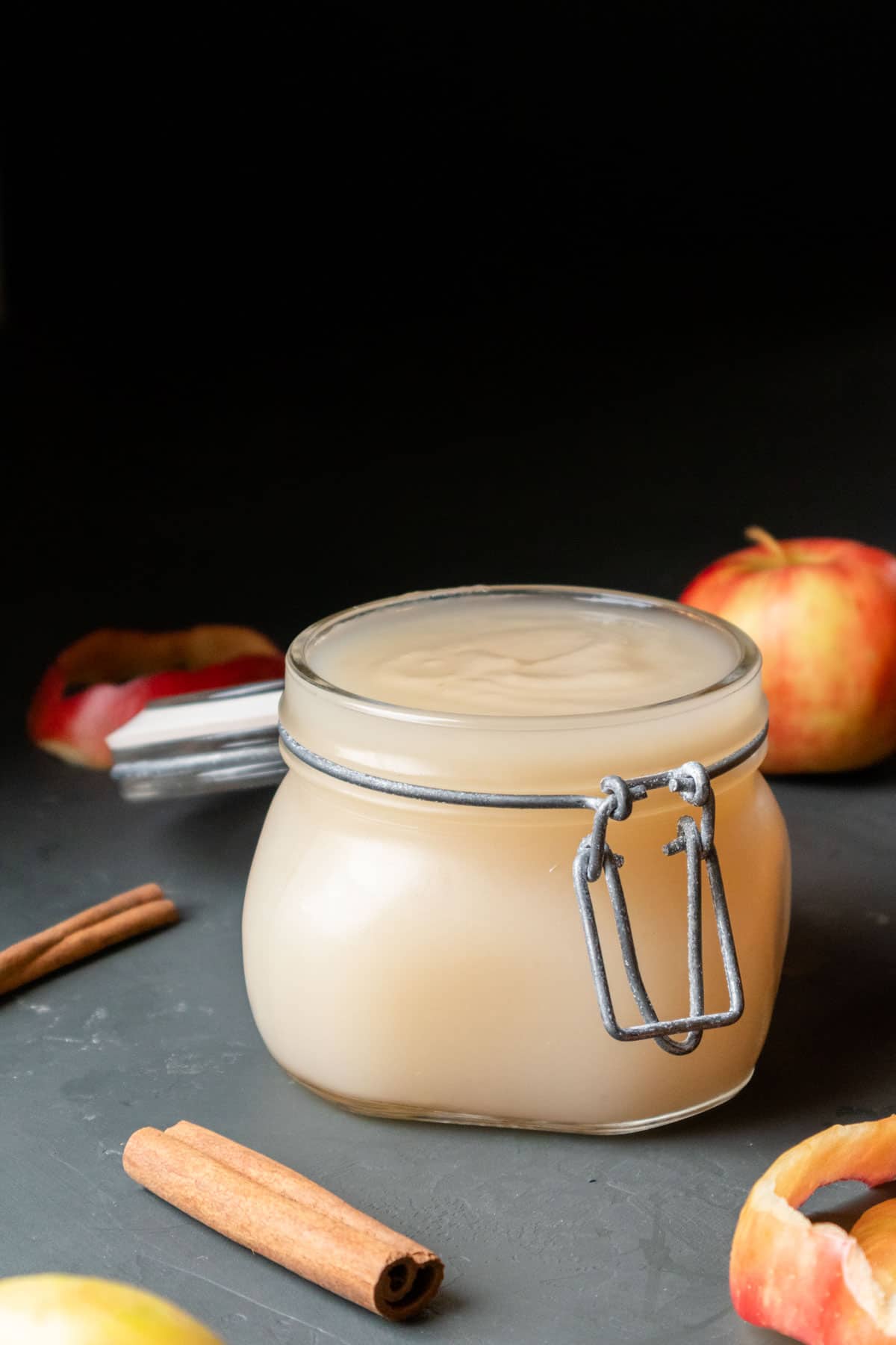 A jar of homemade unsweetened applesauce 