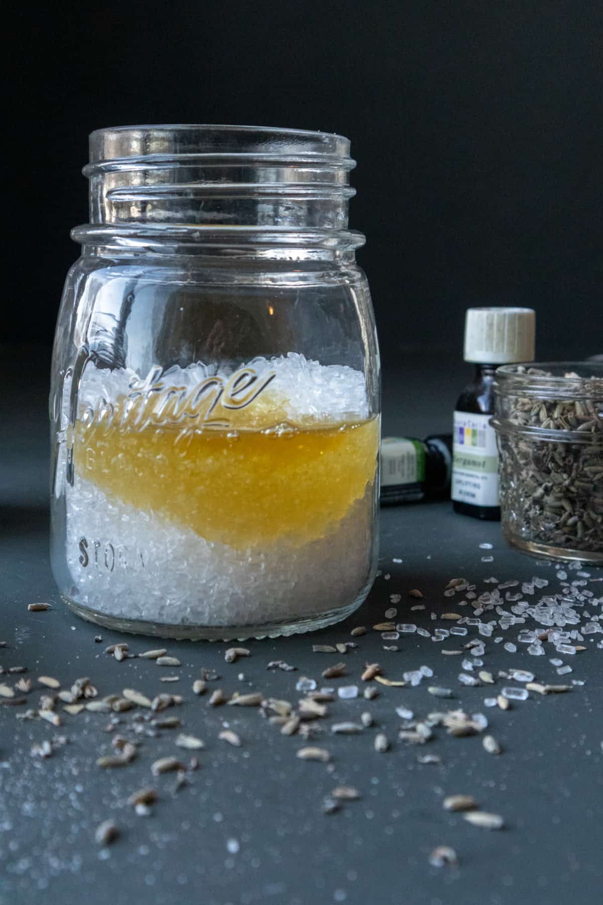 A DIY salt scrub made with epsom salts, coconut oil, and shea butter