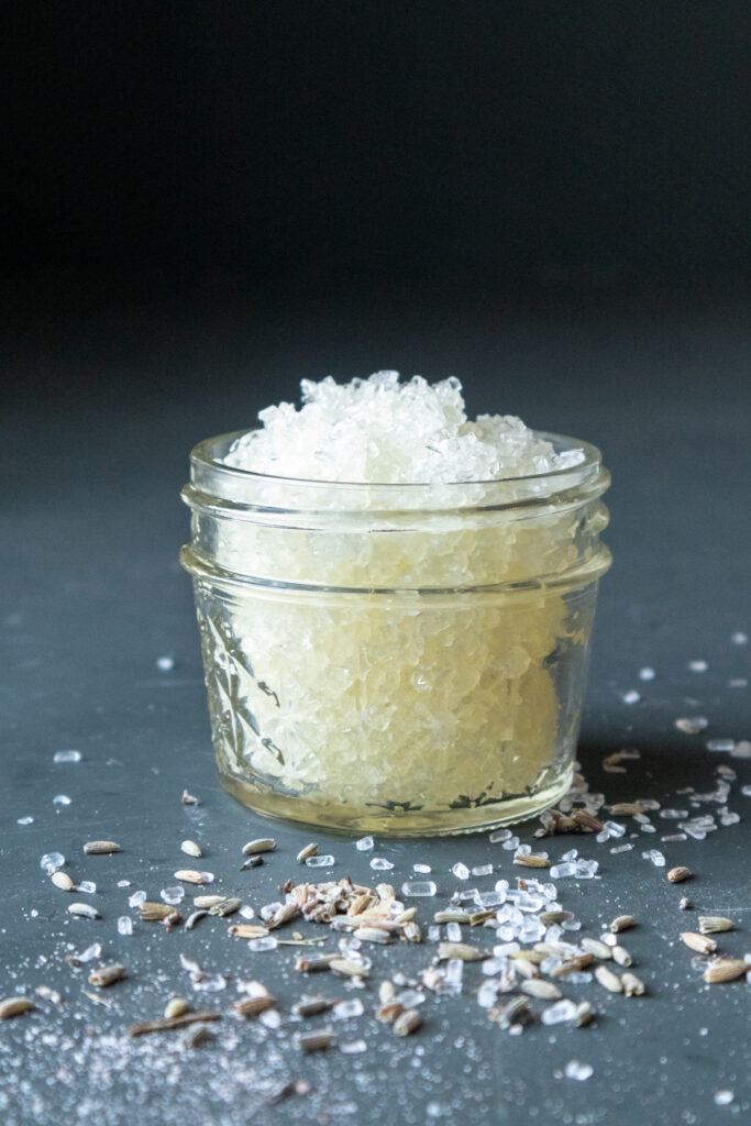 Homemade salt scrub with epsom salts and essential oils